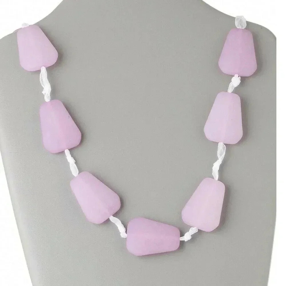 Chunky Retro Frosted Lavender Trapezoid Adjustable 50" Long Ribbon Tie Necklace